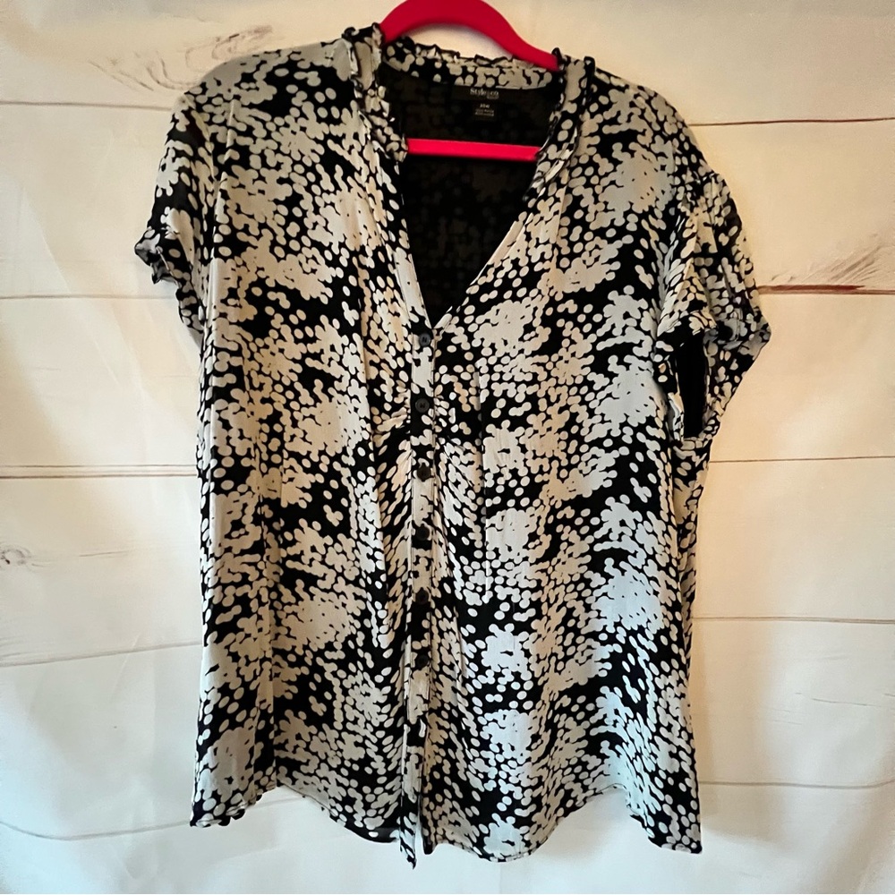 Style & co button down black & white blouse size 2X